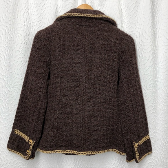 Las Americas Two Tone Brown Wool Blend Button Closure Blazer Suit Jacket Small - Picture 2 of 15